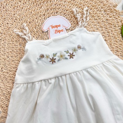 Vestido com Flores Bordadas - Off White